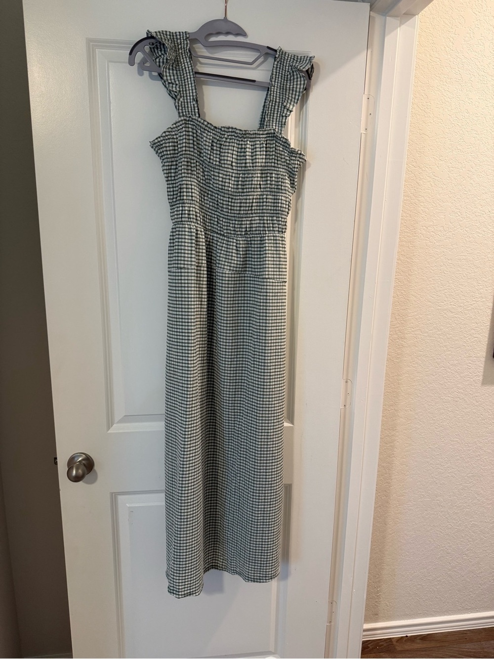 Old Navy Green Gingham Smocked Maxi Dress